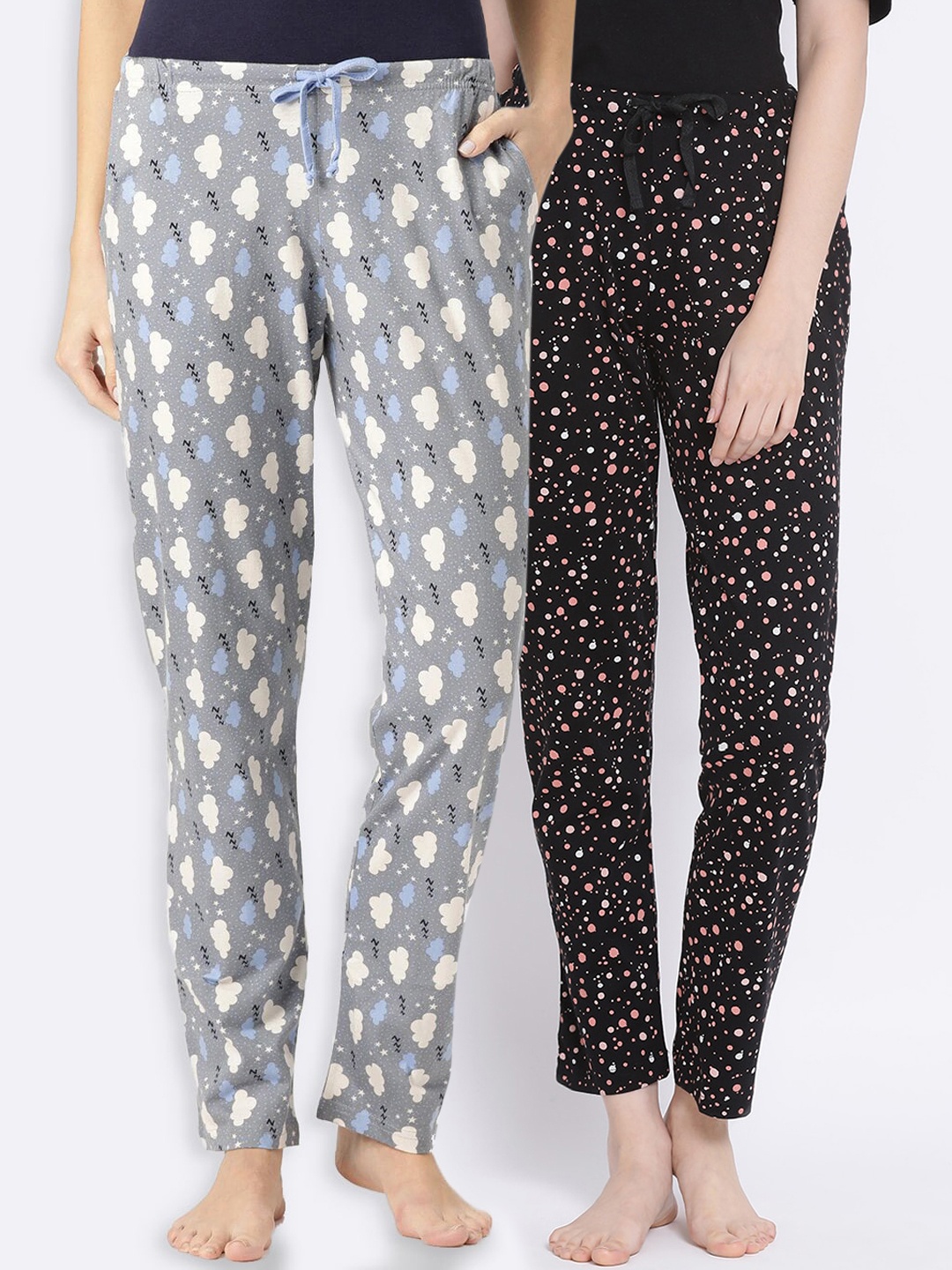 

Kanvin Women Pack of 2 Printed Pure Cotton Lounge Pants, Black