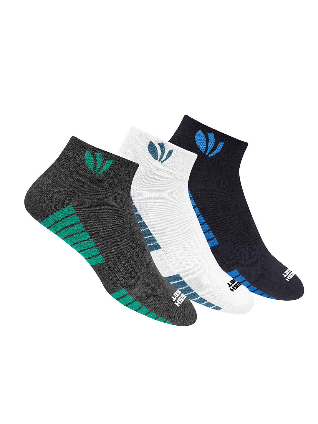 

FRESH FEET Men Pack Of 3 Assorted Premium Combed Cotton Cushion Ankle-Length Socks