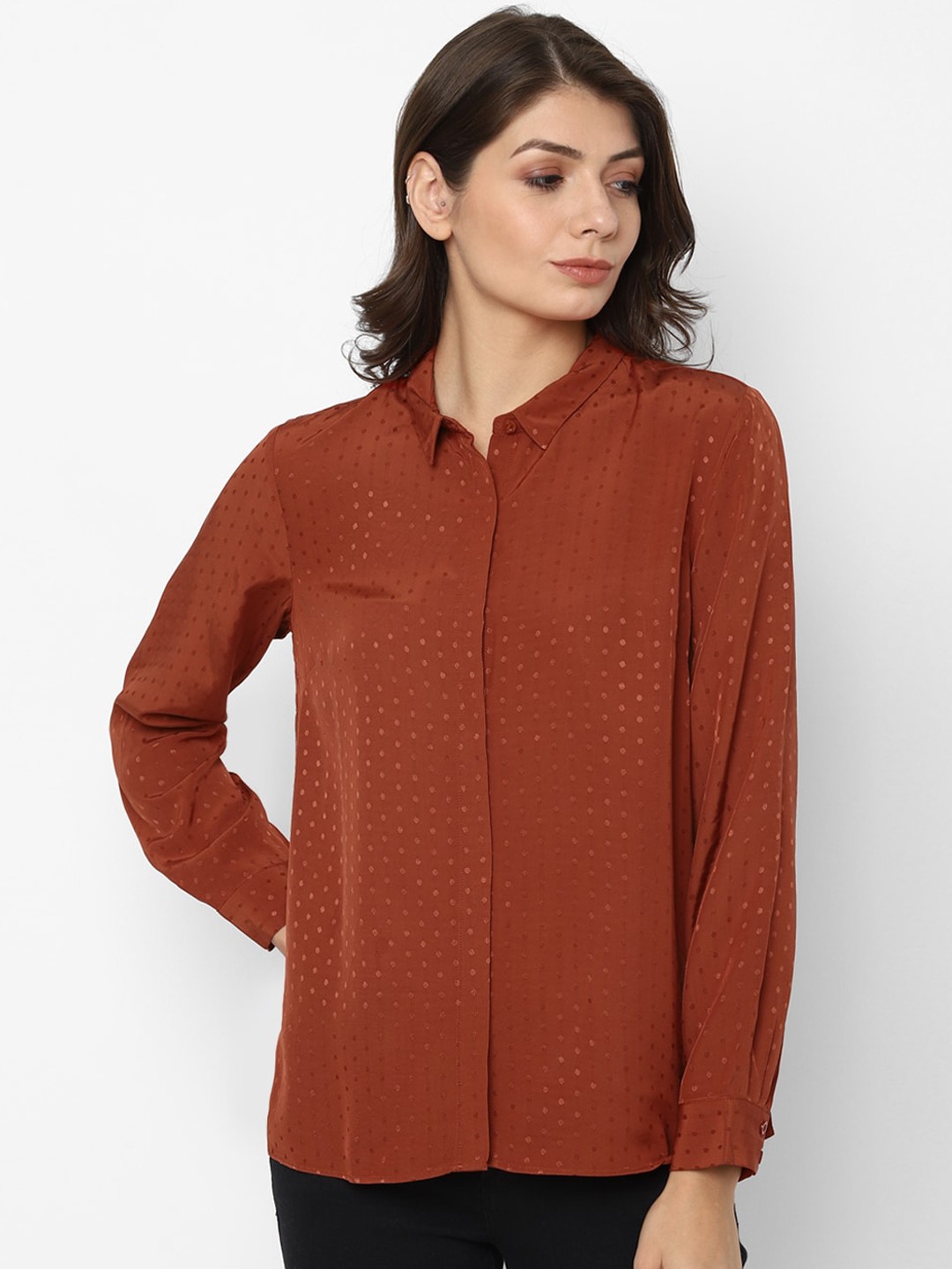 

Allen Solly Woman Women Brown Regular Fit Self Design Casual Shirt