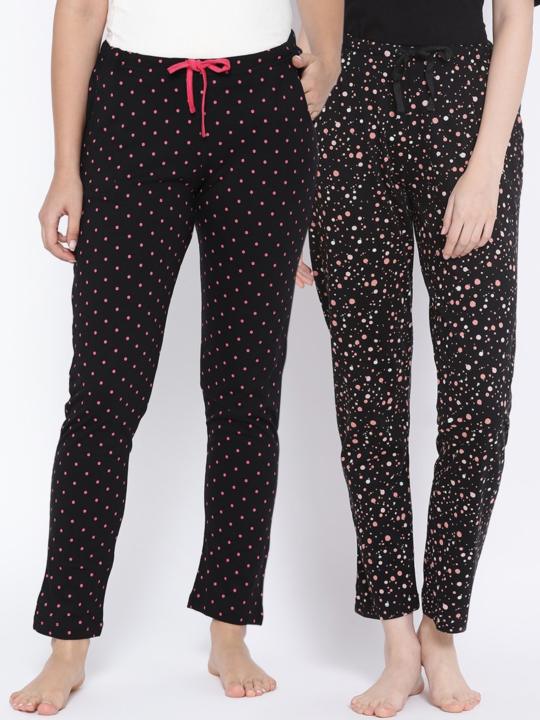 

Kanvin Women Pack of 2 Printed Pure Cotton Lounge Pants, Black