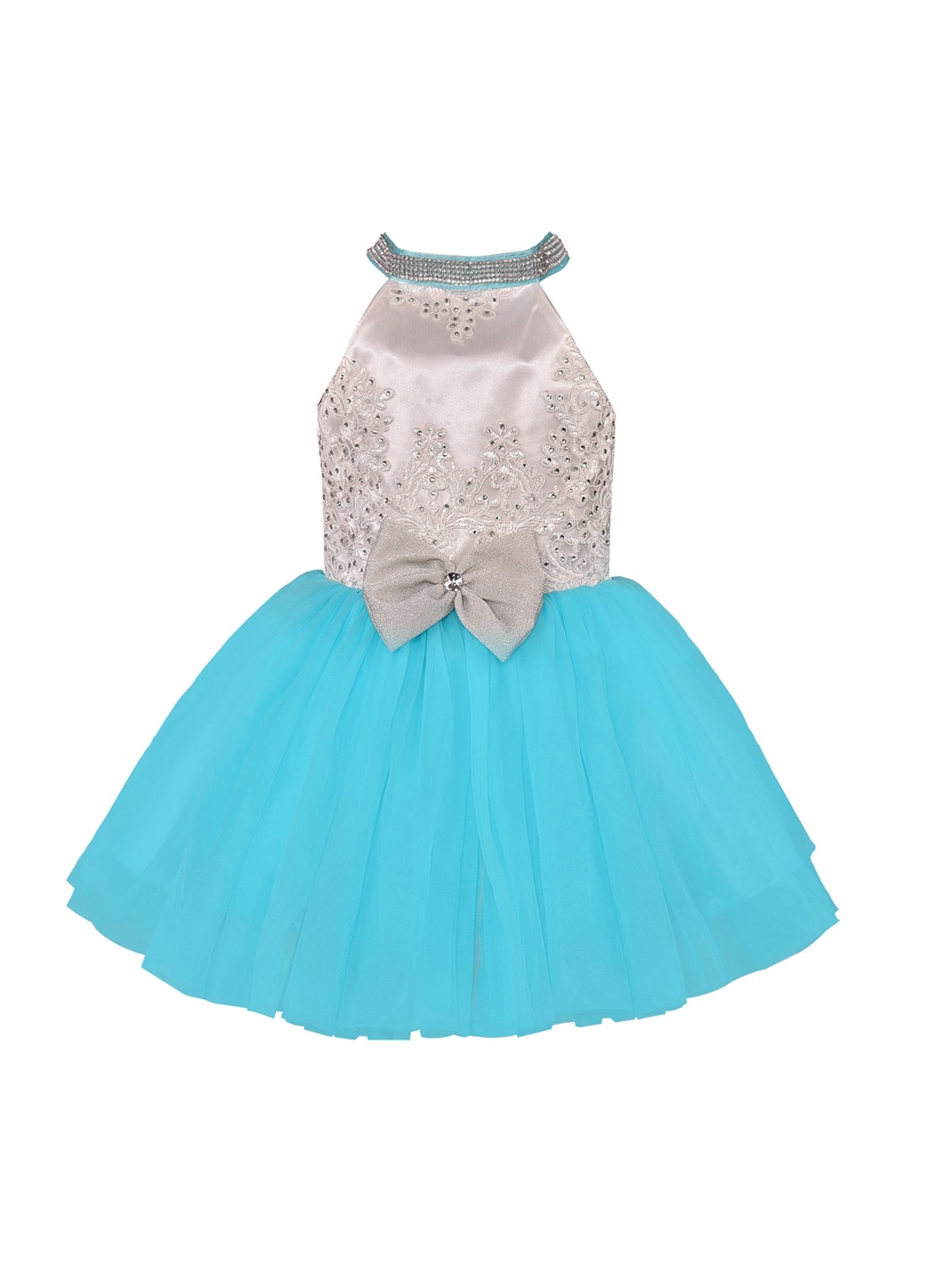 

Wish Karo Blue & Grey Embellished Net Dress