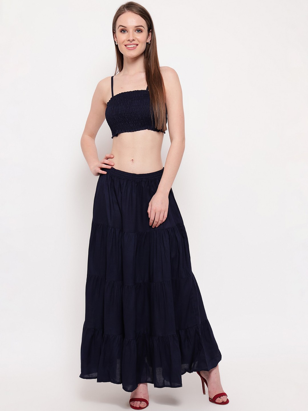 

Aawari Navy Blue Smocked Two-Piece Co-ordinate Set