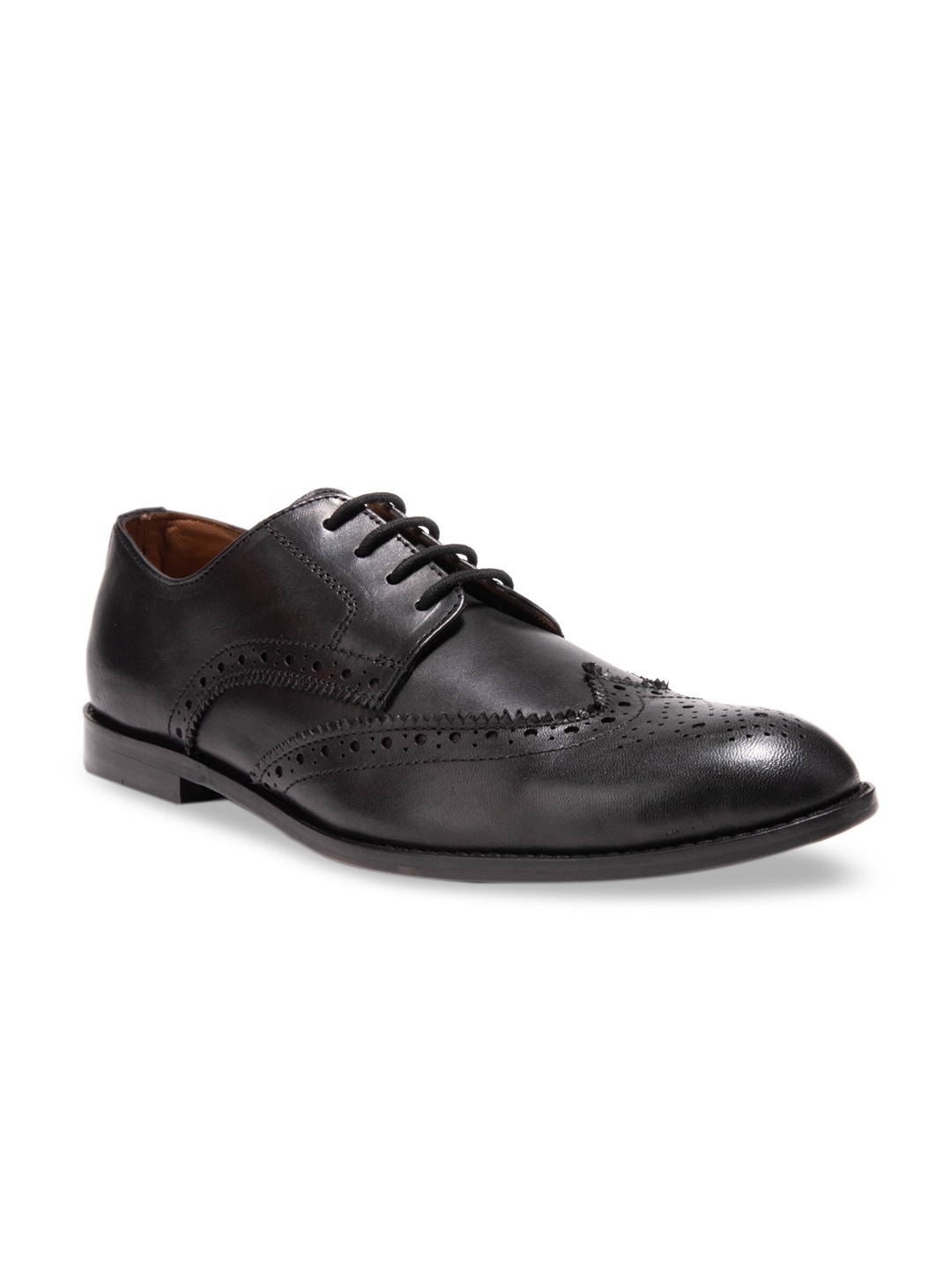 

dmodot Men Black Solid Leather Formal Brogues