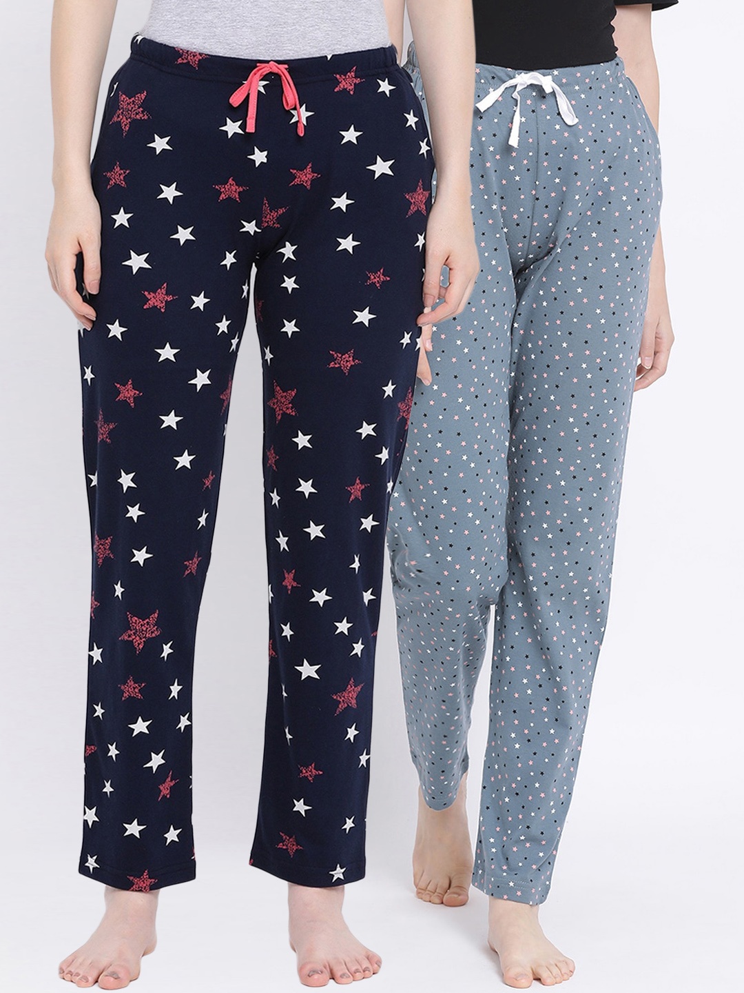 

Kanvin Women Pack of 2 Star Print Pure Cotton Lounge Pants, Grey