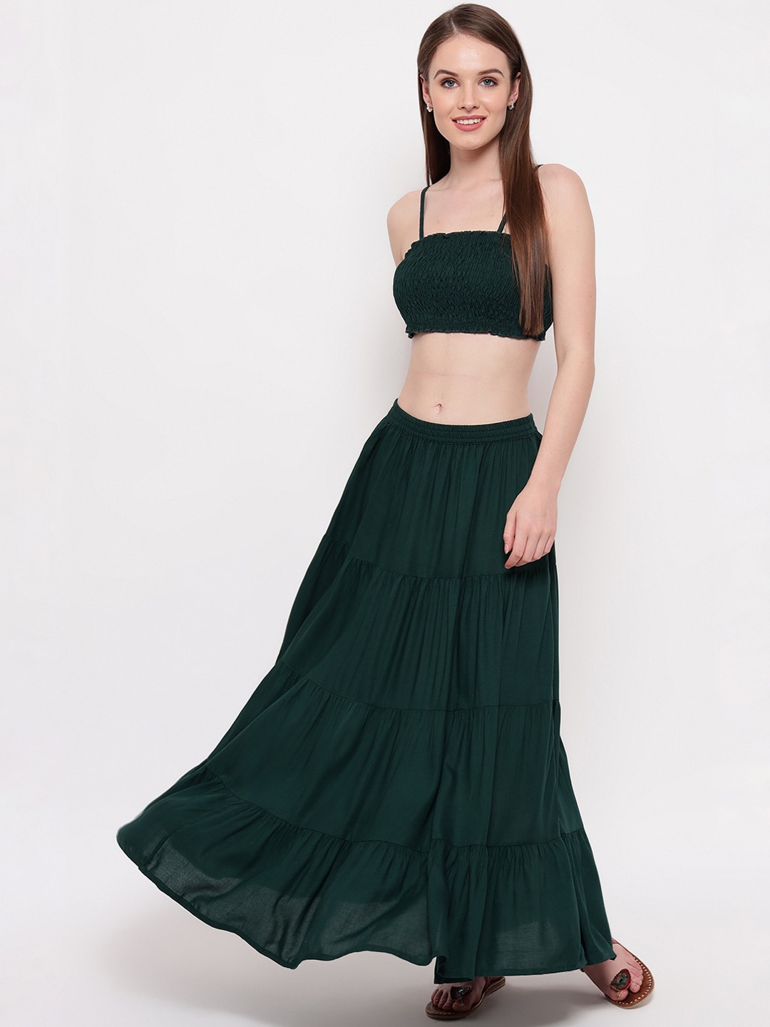 

Aawari Green Smocked Two-Piece Co-ordinate Set