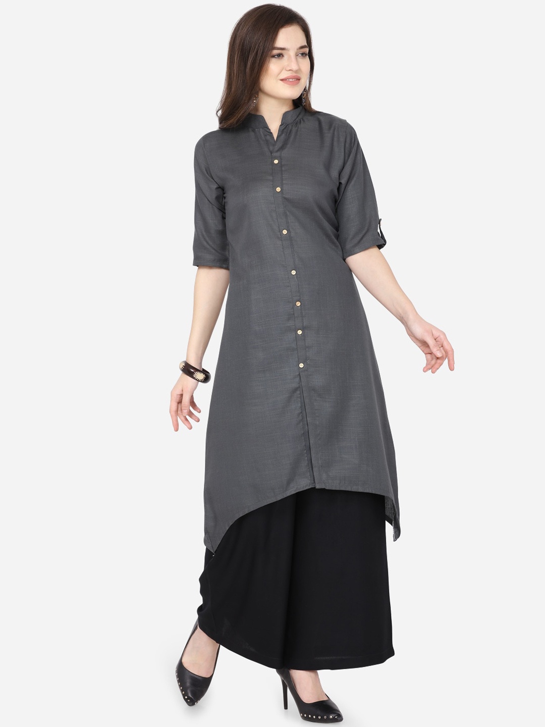 

SAADHVI Women Grey Regular A-Line Kurta with Palazzos