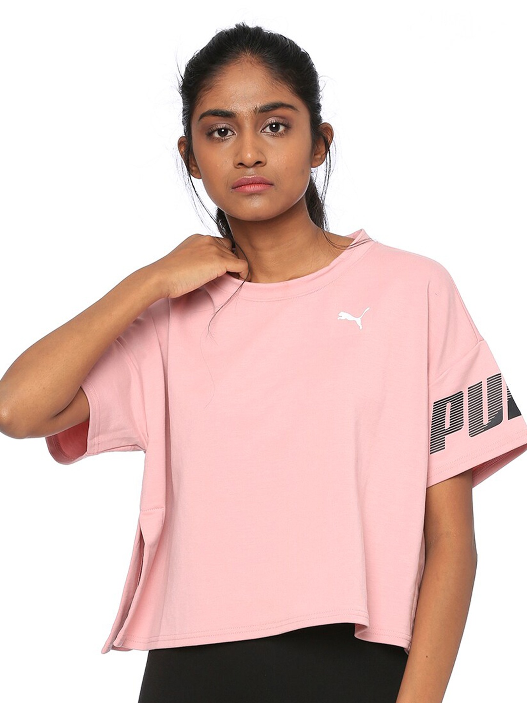 

Puma Women Pink Solid Sport dryCELL V-Neck T-shirt