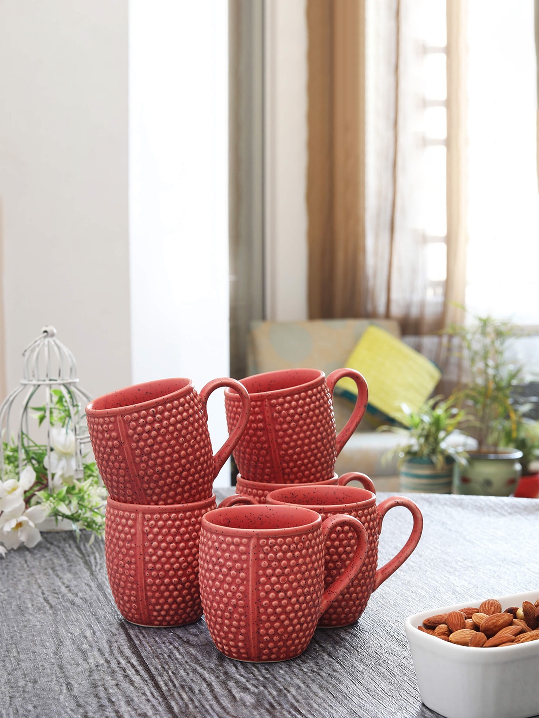 

MIAH Decor Set Of 6 Maroon & Black Printed Stoneware Cups