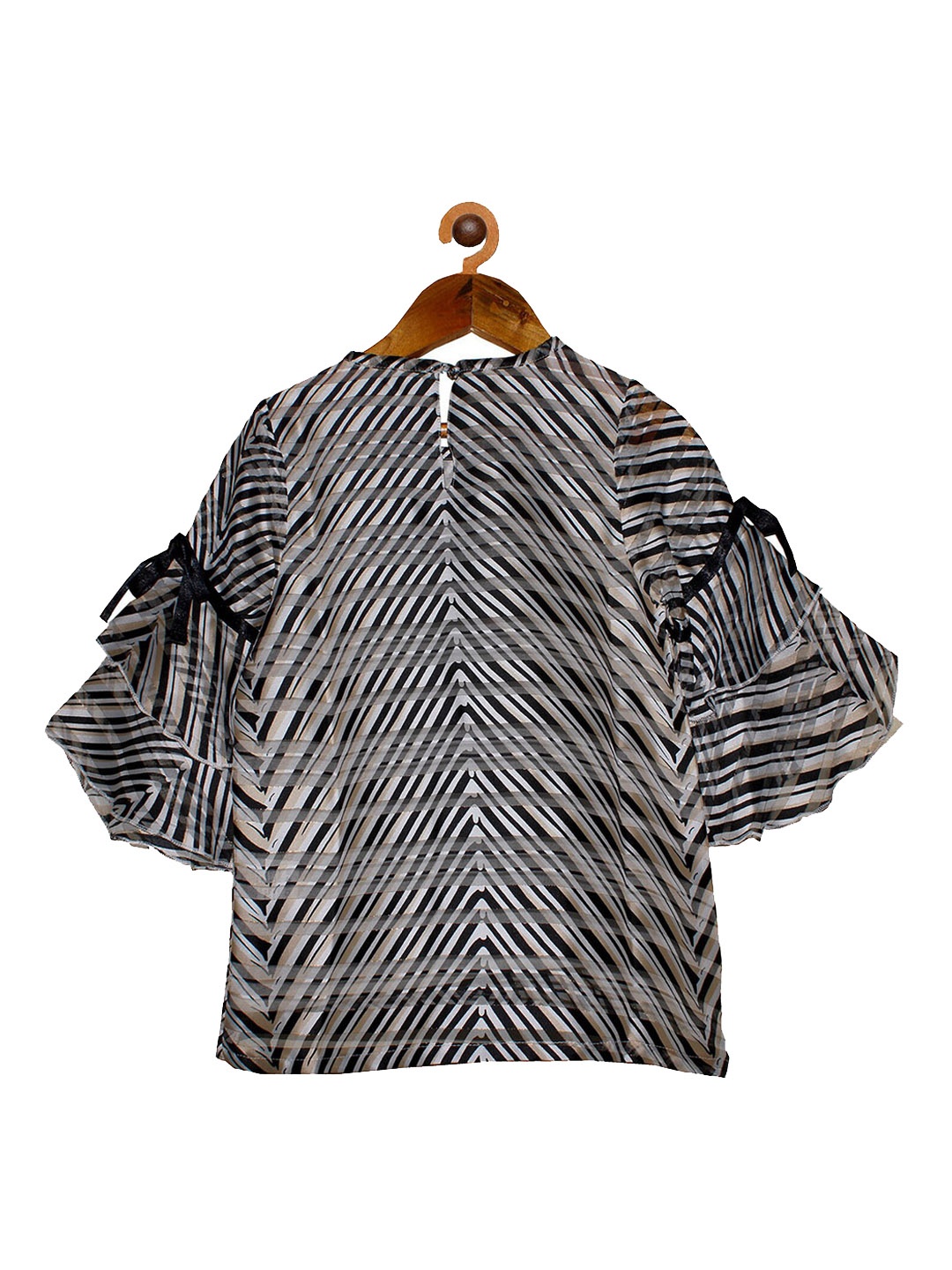 KiddoPanti Girls White & Black Striped Regular Top