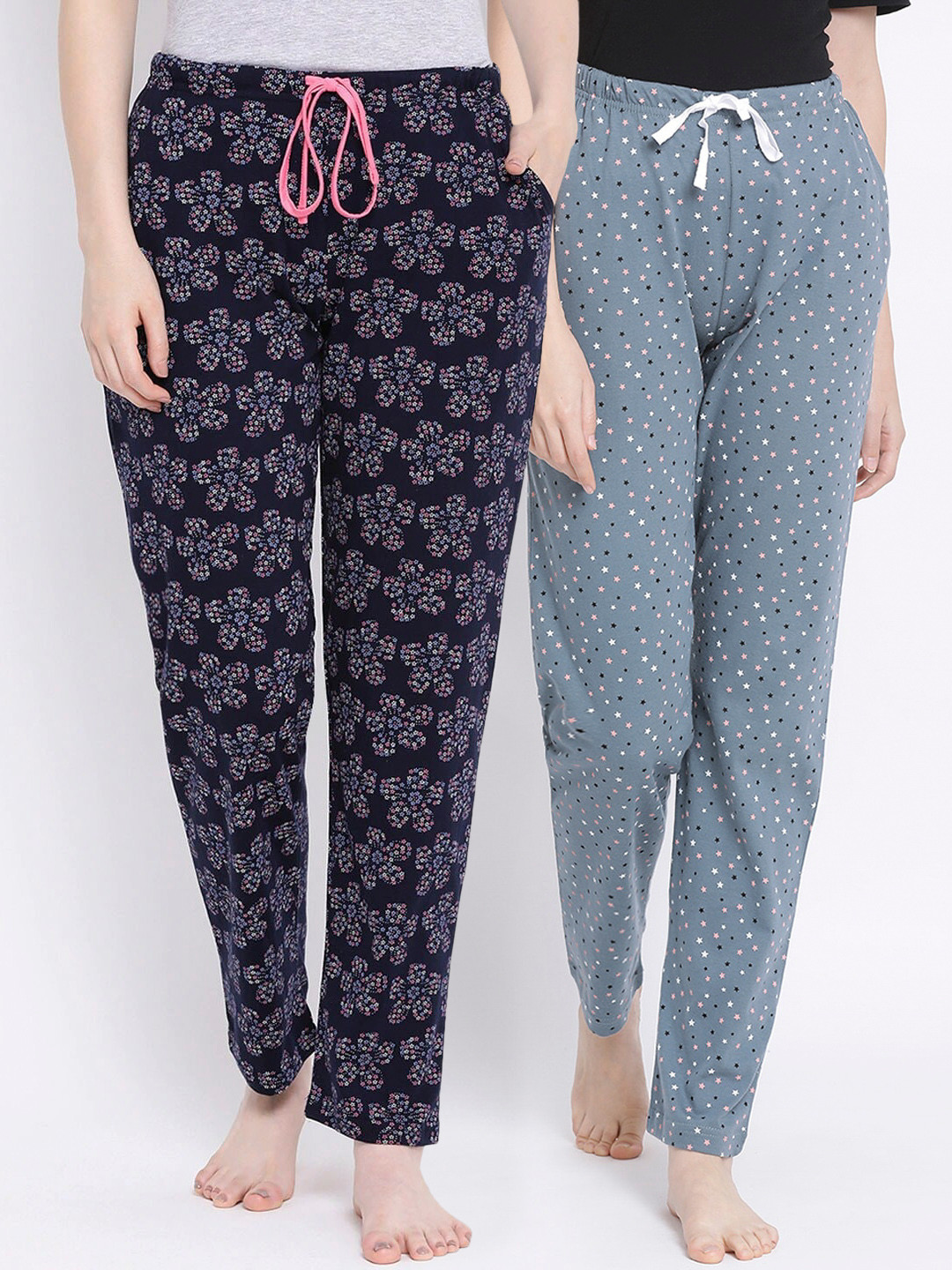 

Kanvin Women Pack of 2 Printed Pure Cotton Lounge Pants, Grey