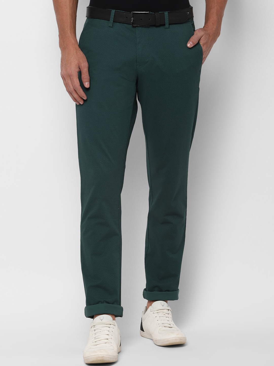 Allen Solly Men Green Slim Fit Solid Regular Trousers