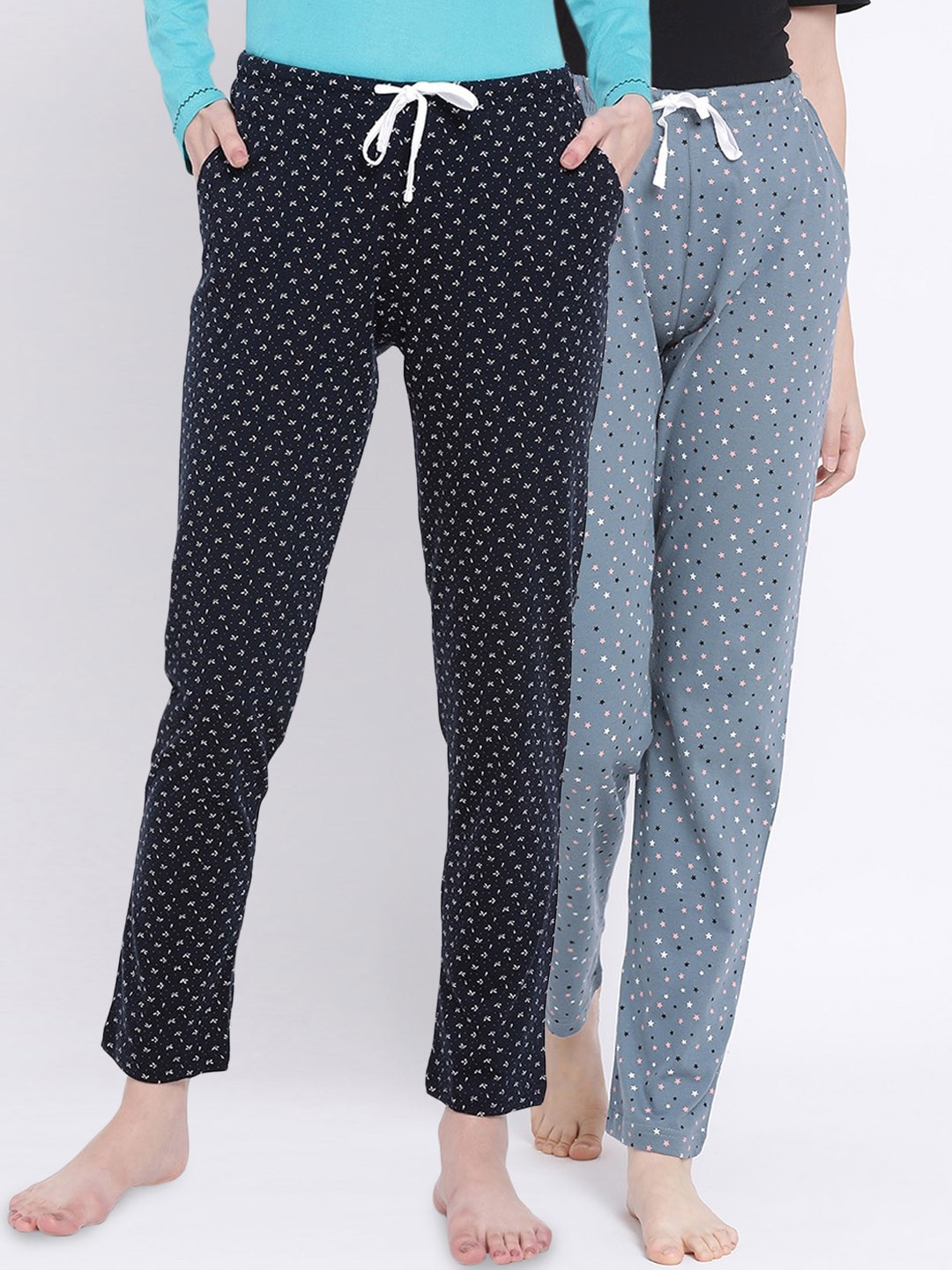 

Kanvin Women Pack of 2 Printed Pure Cotton Lounge Pants, Grey