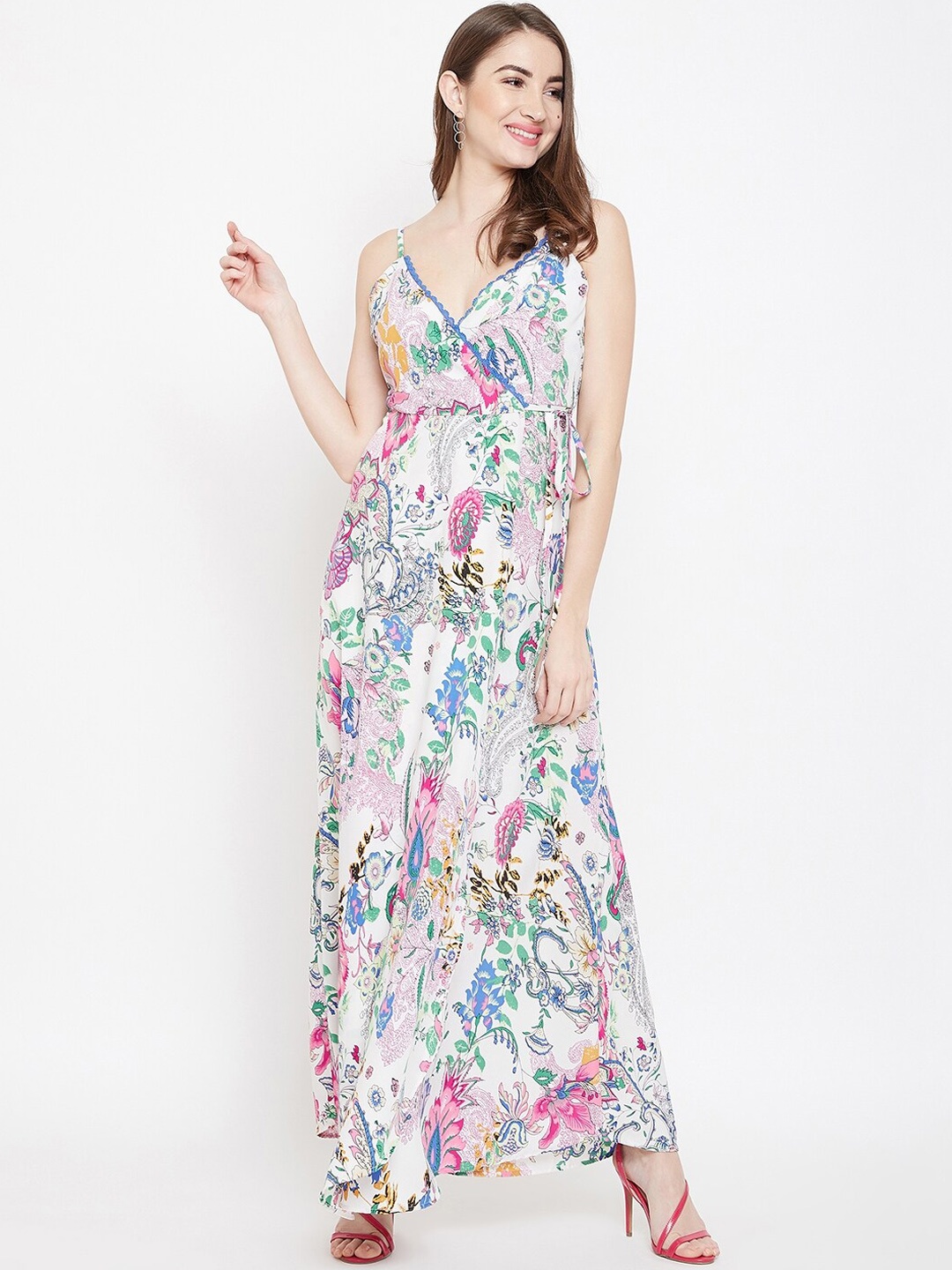 

Berrylush White Printed Crepe Maxi Dress