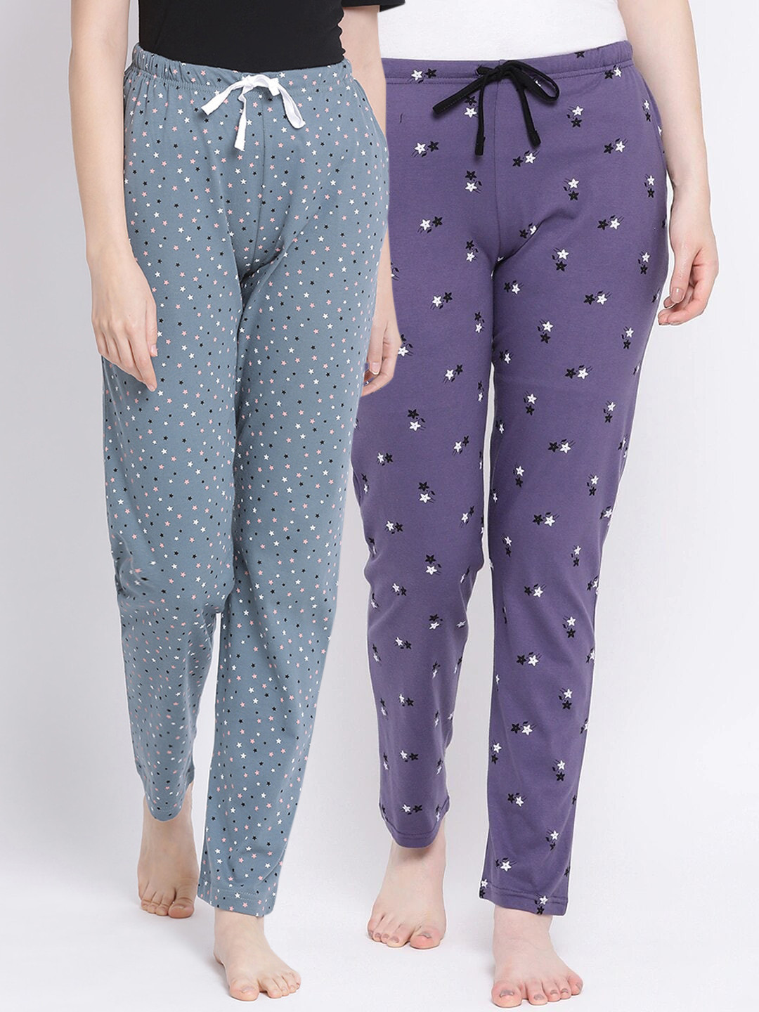 

Kanvin Women Pack of 2 Star Print Pure Cotton Lounge Pants, Grey