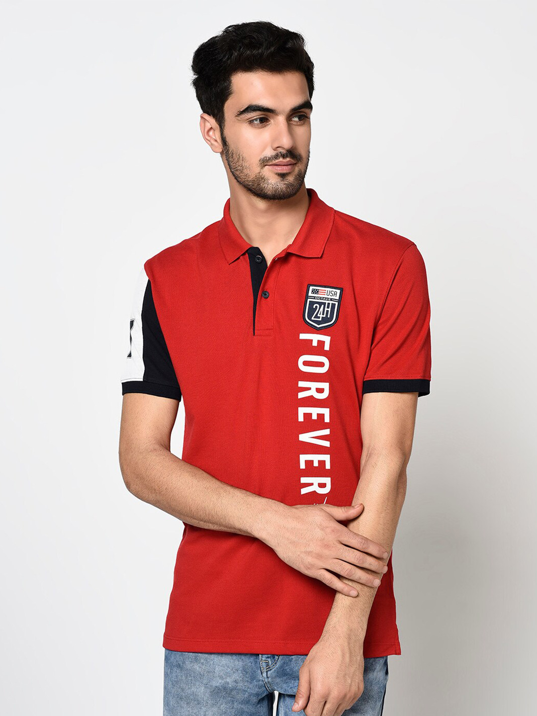

Octave Men Red Printed Polo Collar T-shirt