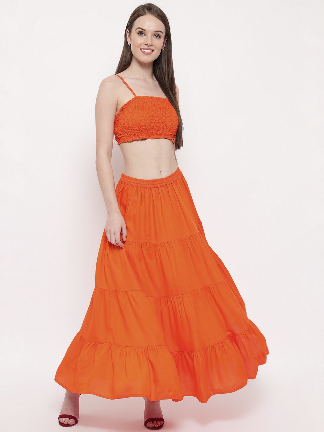 

Aawari Orange Smocked Two-Piece Co-ordinate Set