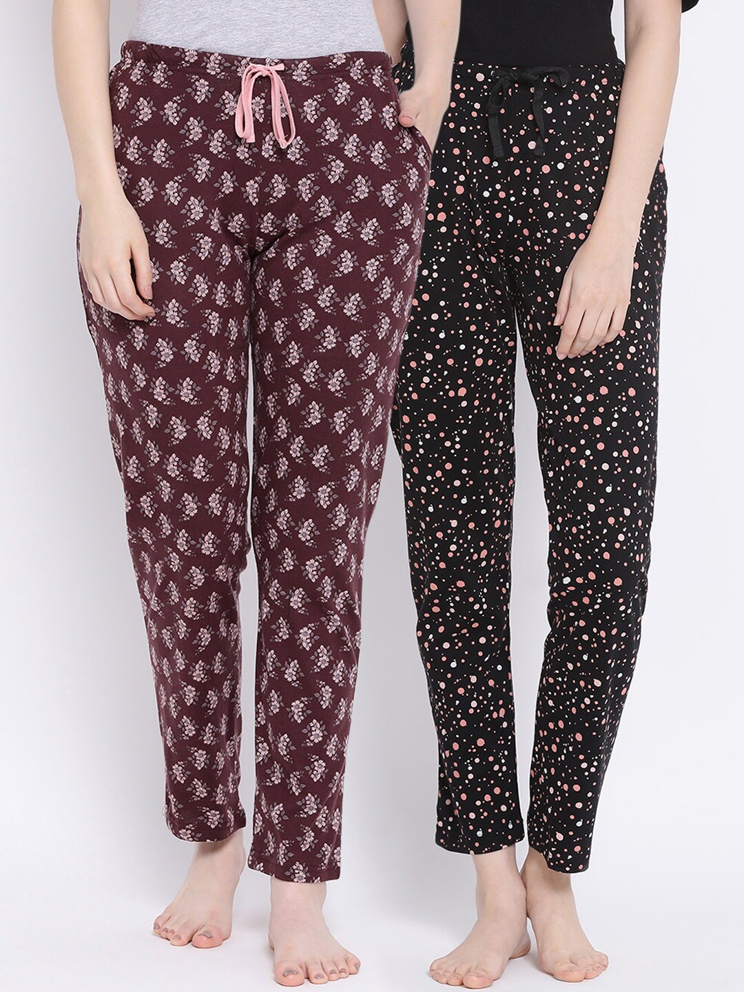 

Kanvin Women Pack of 2 Printed Pure Cotton Lounge Pants, Black