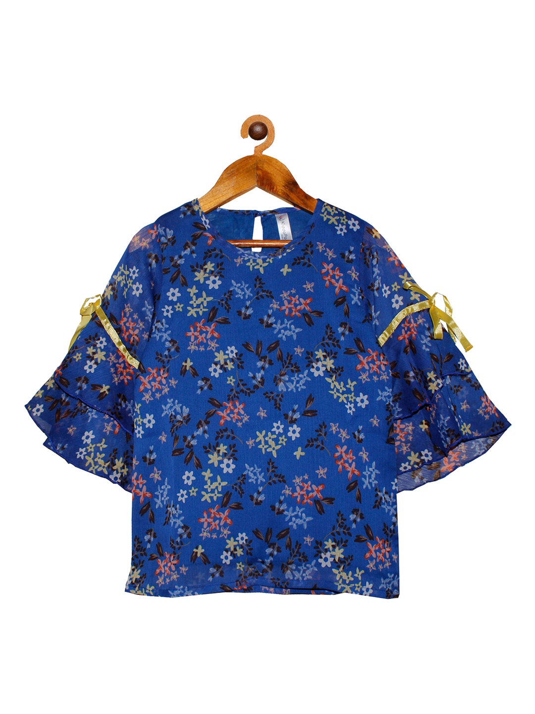 

KiddoPanti Girls Blue Floral Chiffon Regular Top