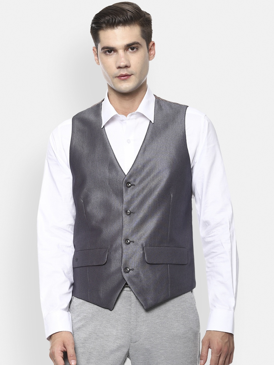 

Louis Philippe Men Grey Woven Design Waistcoat