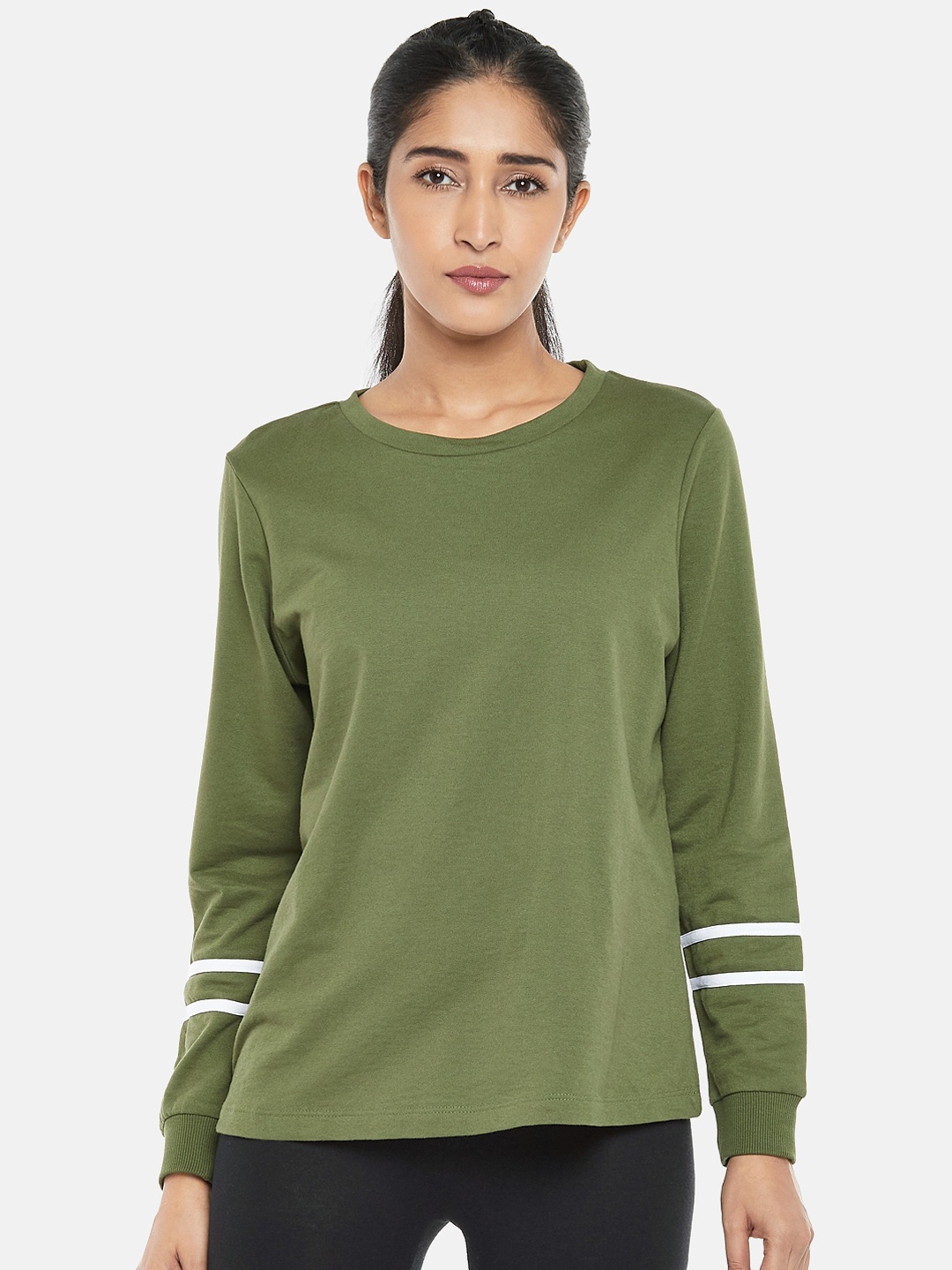 

Ajile by Pantaloons Women Olive Green Solid Sweatshirt