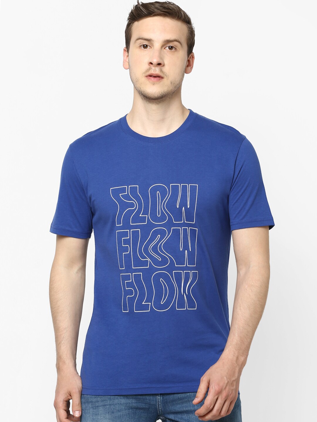 

Celio Men Blue Printed Round Neck Pure Cotton T-shirt