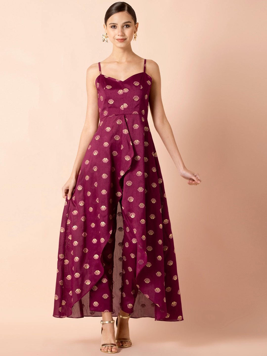

INDYA Burgundy Ethnic Motifs Maxi Dress
