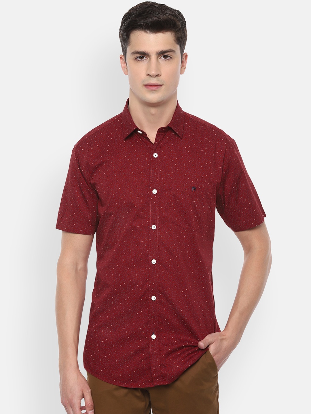 Louis Philippe Sport Men Maroon & Blue Slim Fit Printed Casual Shirt