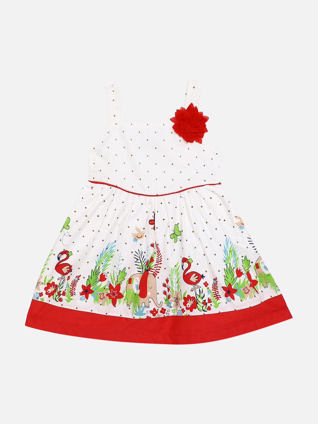 

First Kick White Floral Print Cotton Fit and Flare Dress