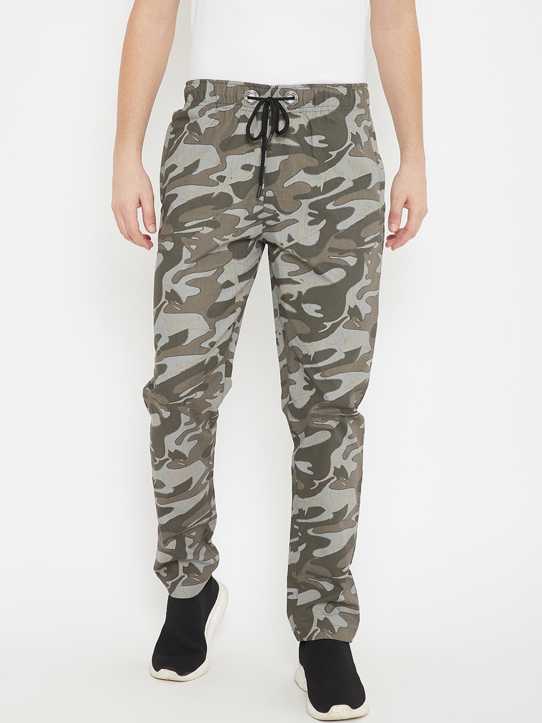 

Spirit Men Olive Green Camouflage Printed Straight-Fit Pure Cotton Track Pants