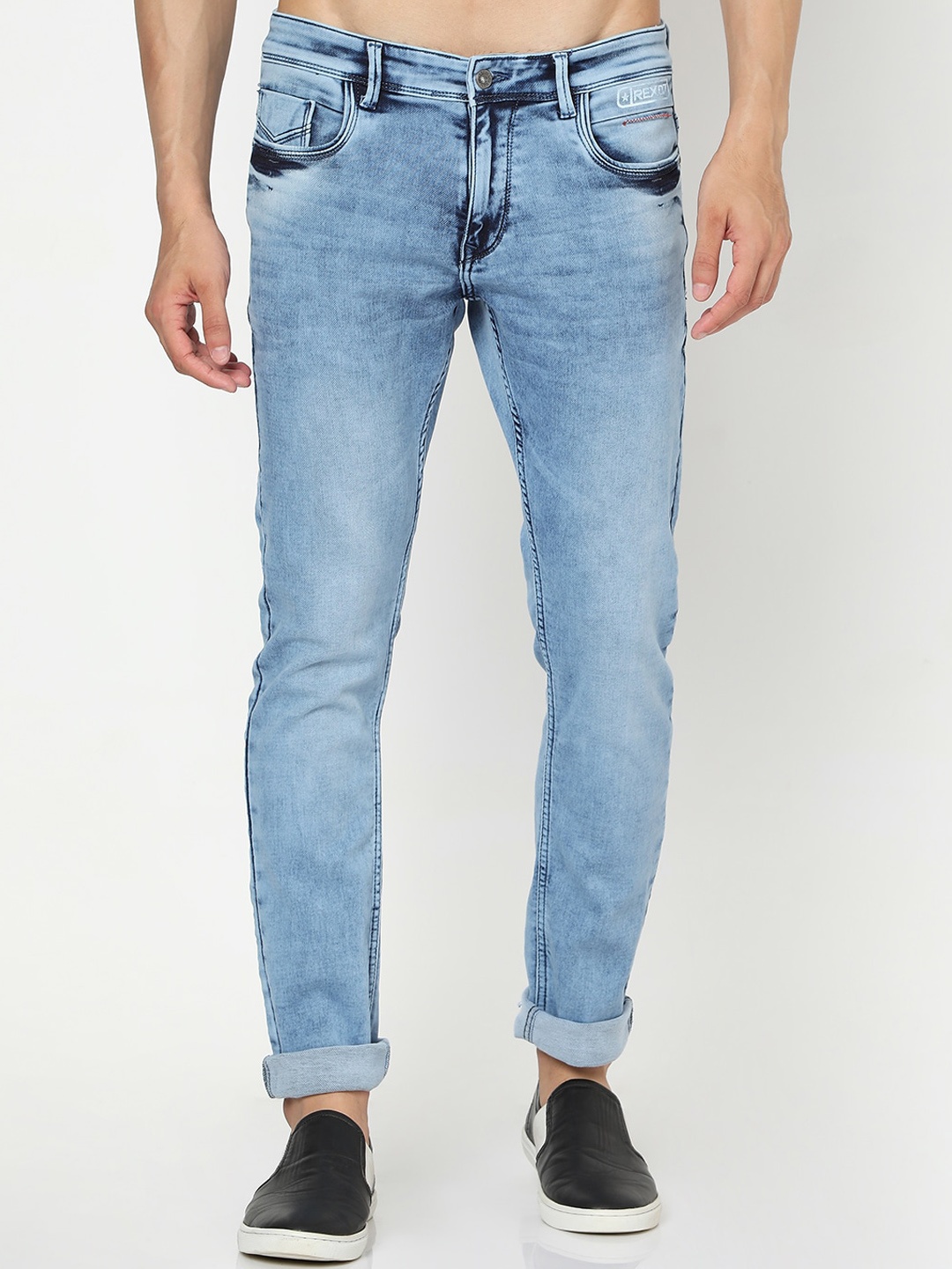 

Rex Straut Jeans Men Blue Tapered Fit Heavy Fade Jeans
