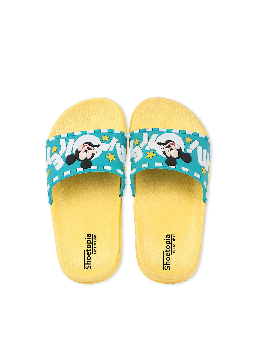 

Shoetopia Girls Turquoise Blue & White Mickey Mouse Printed Rubber Sliders