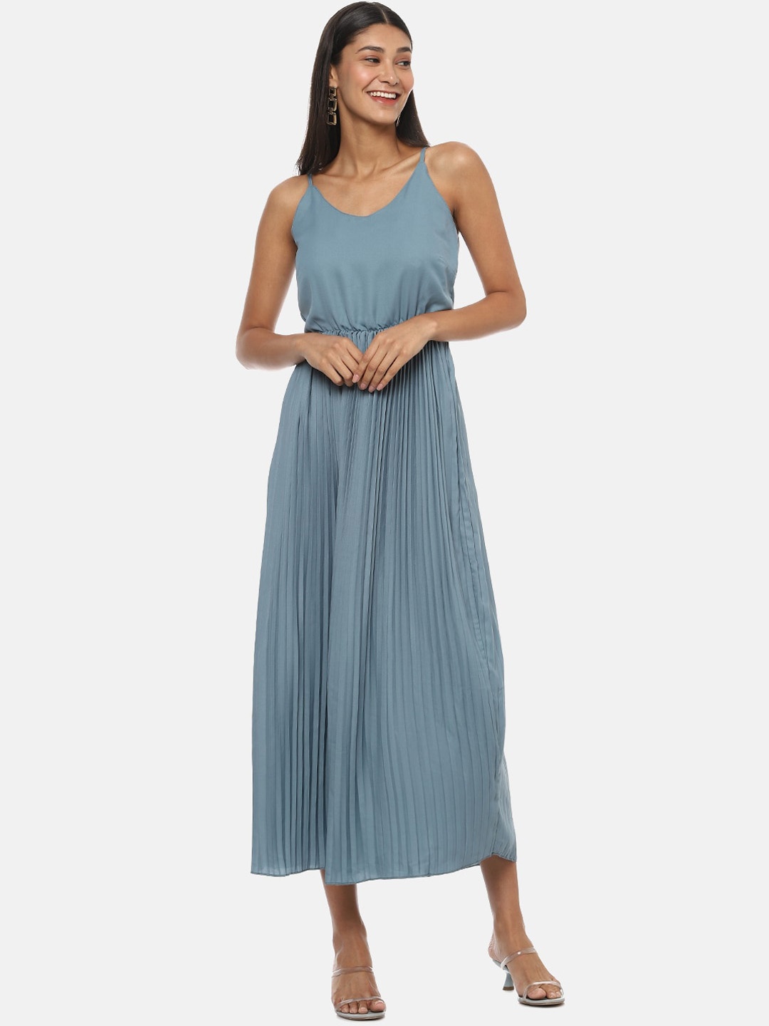 

Campus Sutra Blue Accordion Pleated Maxi Dress