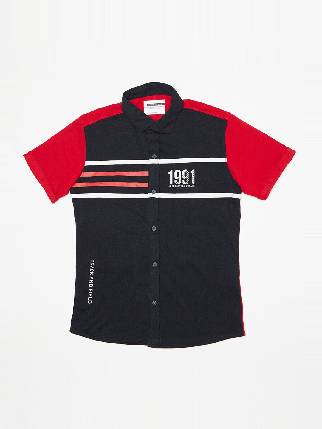 

Octave Boys Navy Blue & White Regular Fit Striped Casual Shirt