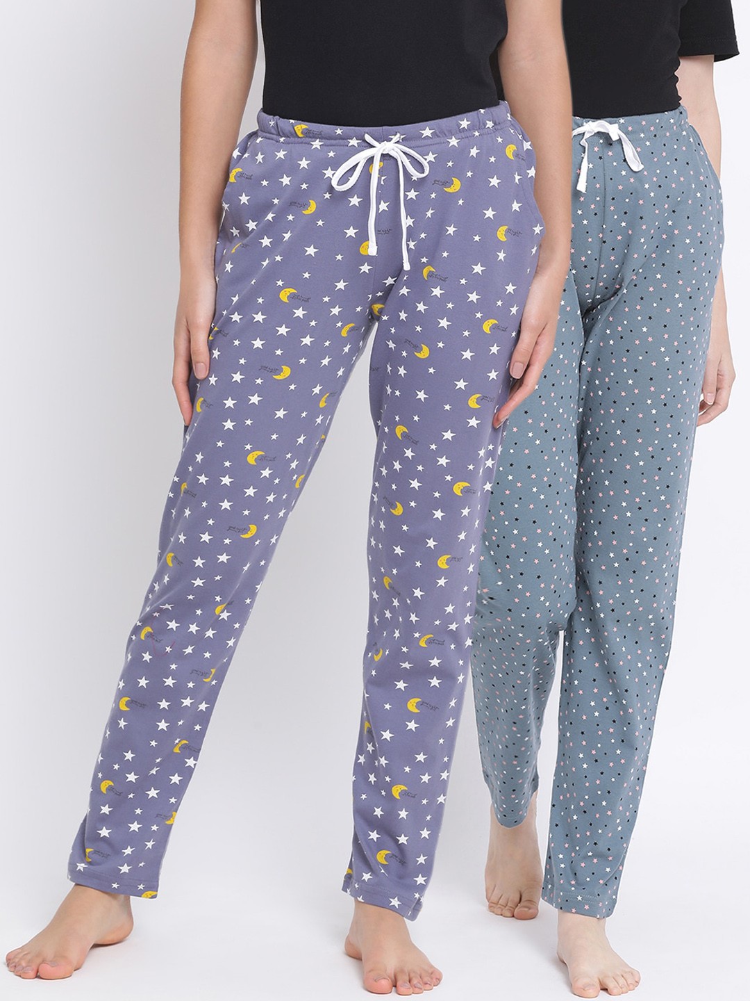 

Kanvin Women Pack of 2 Printed Pure Cotton Lounge Pants, Grey