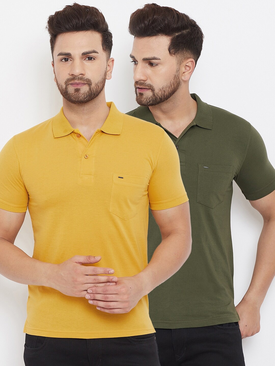 

Okane Men Mustard Solid Polo Collar T-shirt