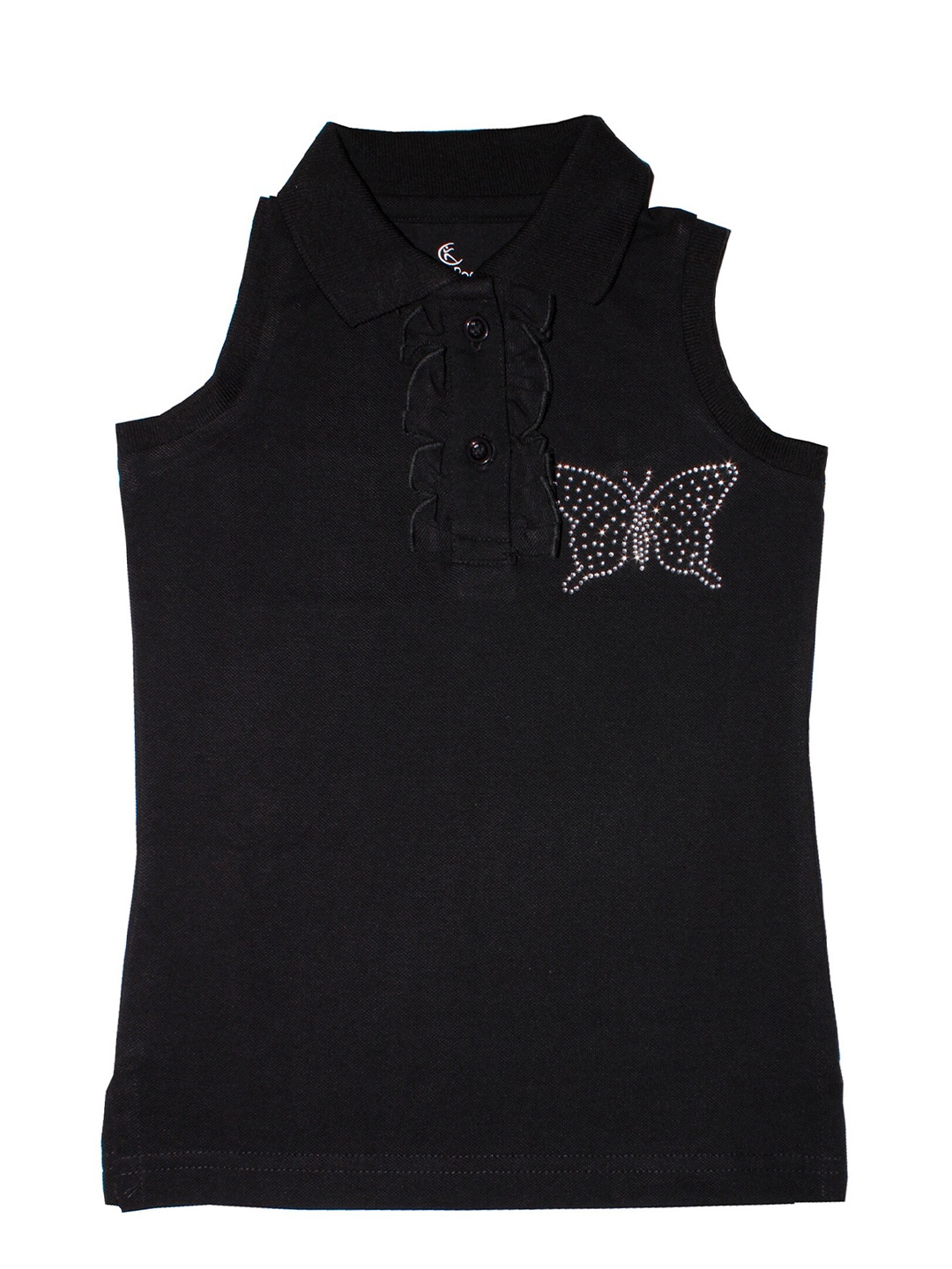 

KiddoPanti Girls Black Solid Polo Collar T-shirt