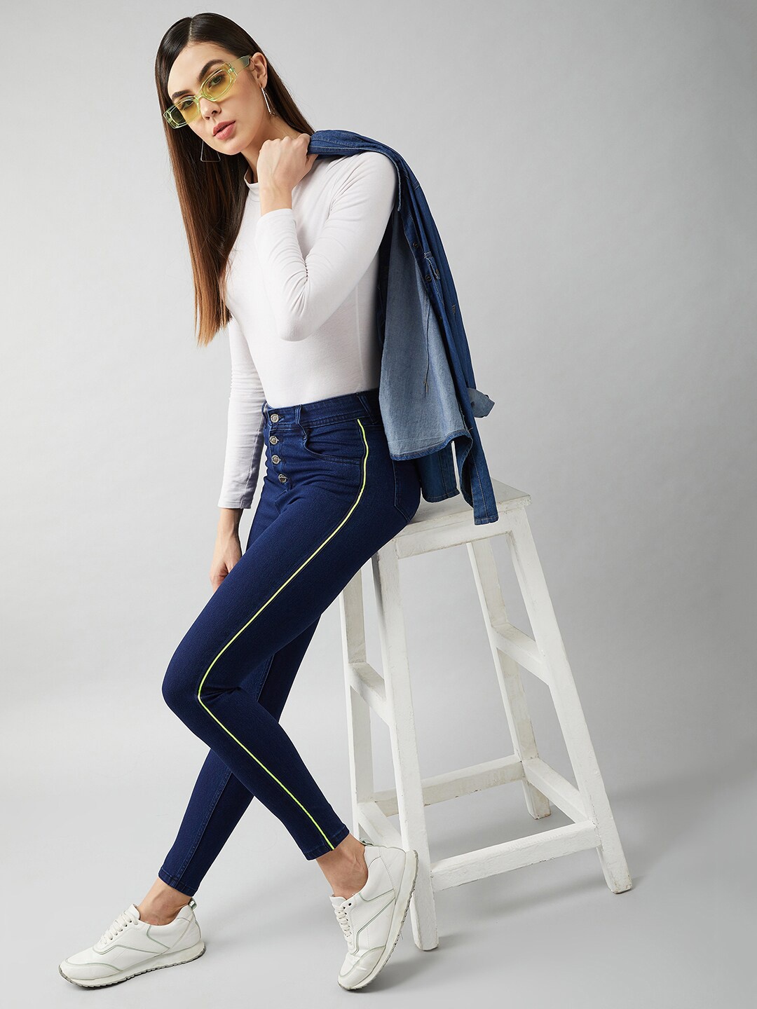 

DOLCE CRUDO Women Navy Blue Skinny Fit High-Rise Stretchable Jeans