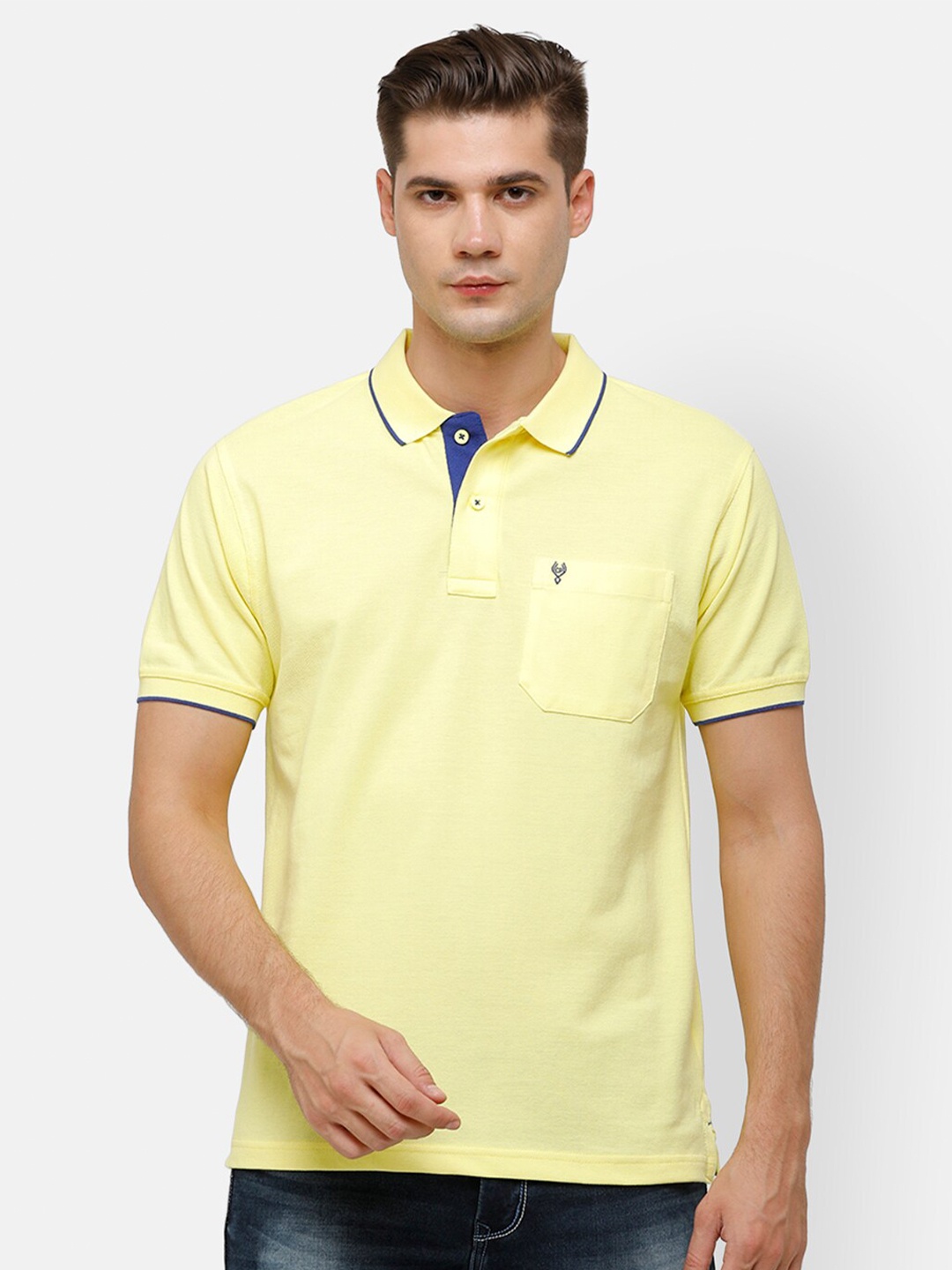 

Classic Polo Men Yellow Solid Polo Collar T-shirt