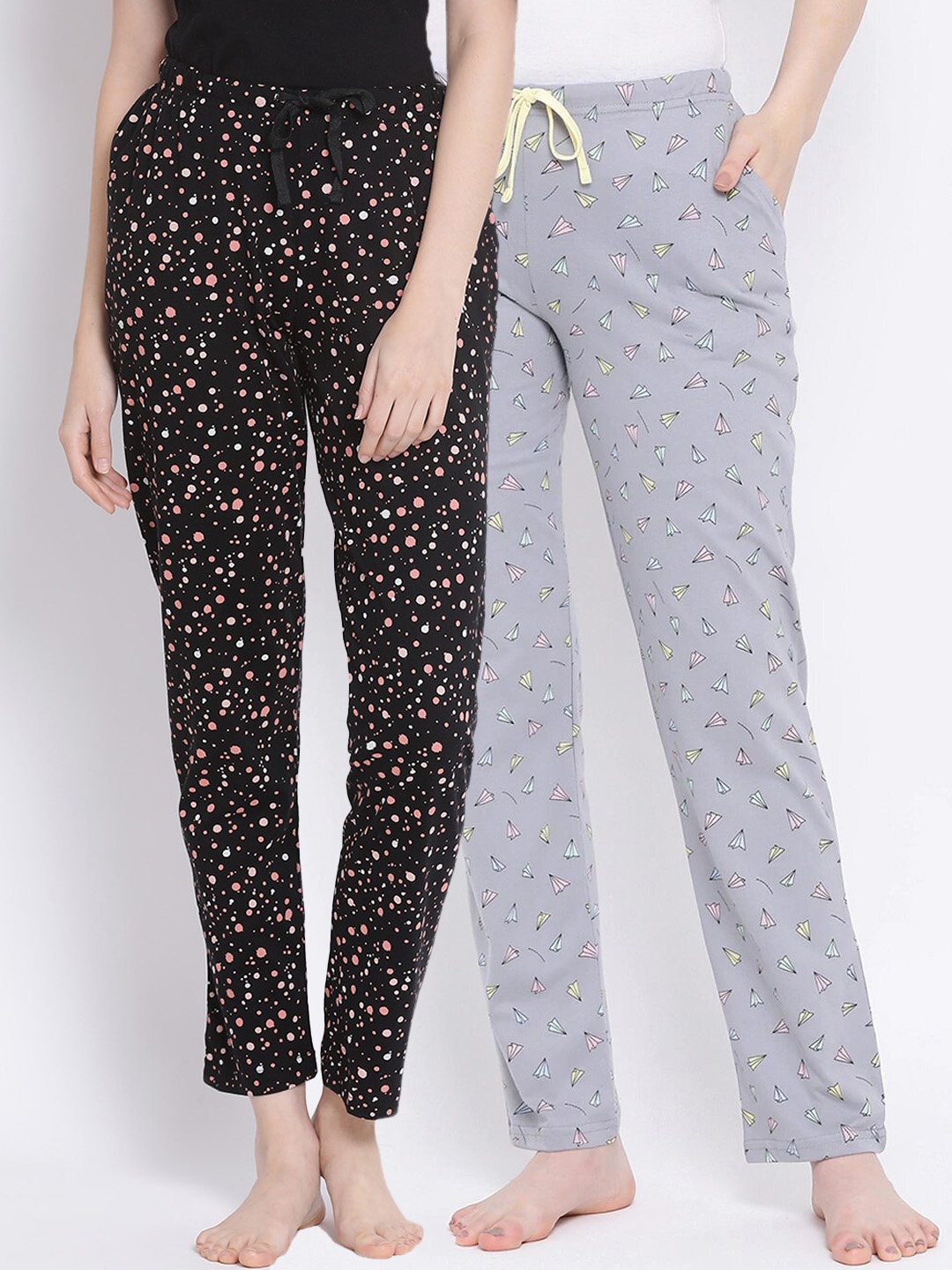 

Kanvin Women Pack of 2 Printed Pure Cotton Lounge Pants, Black