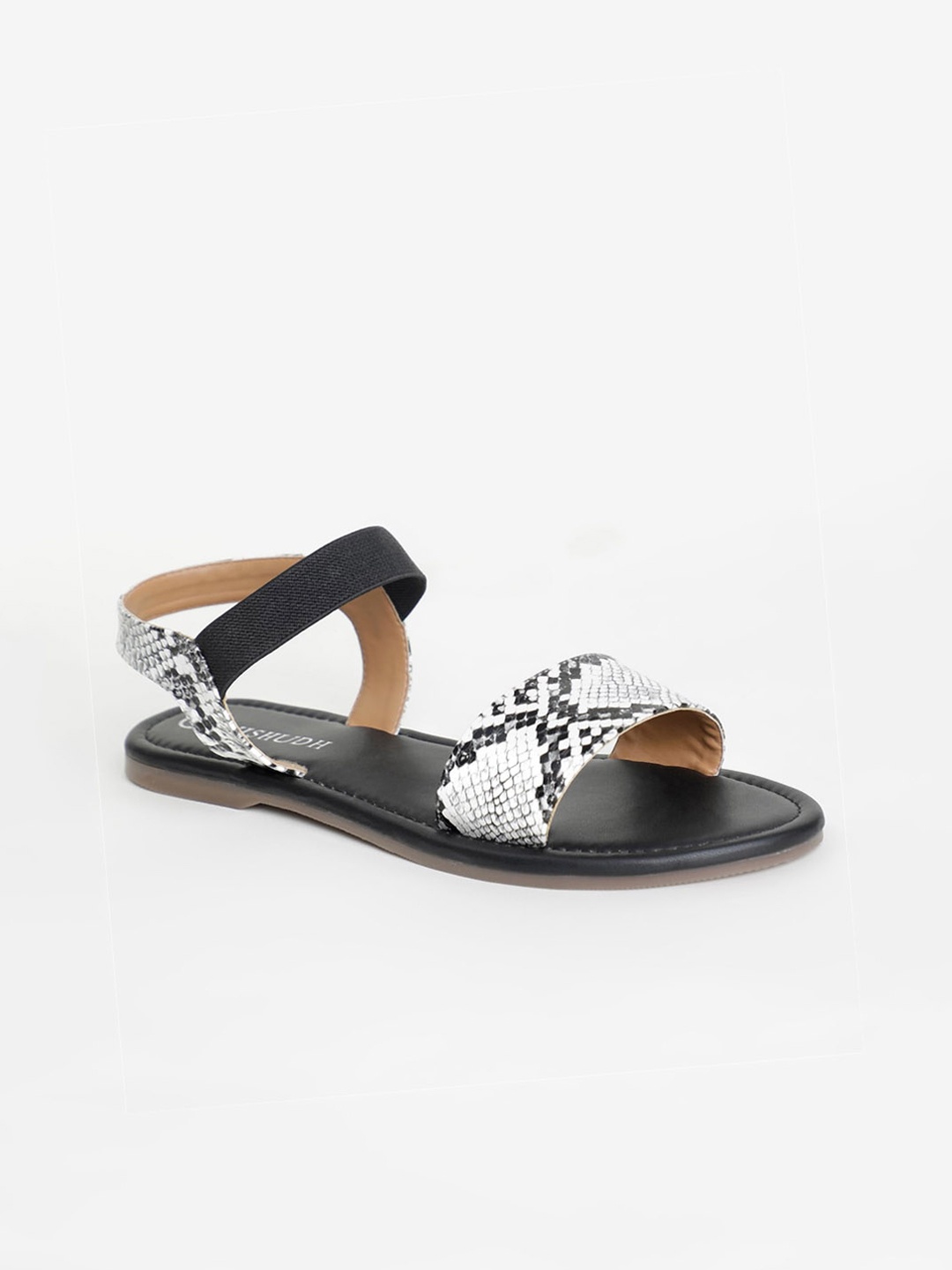 

Vishudh Women Black Textured Open Toe Flats
