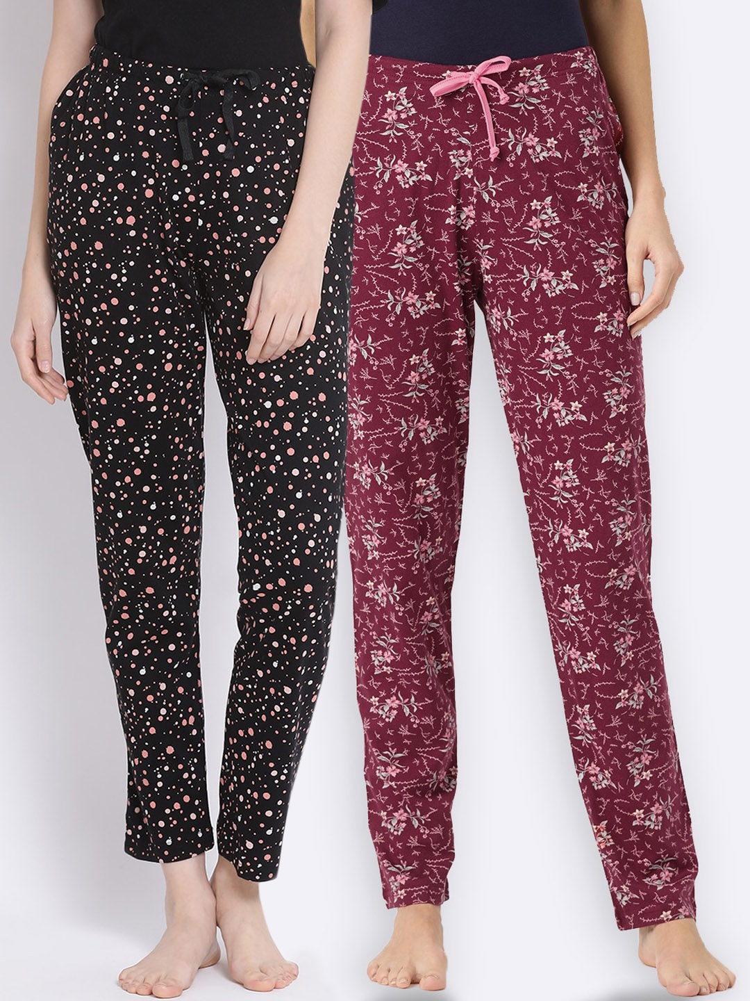 

Kanvin Women Pack of 2 Printed Pure Cotton Lounge Pants, Black