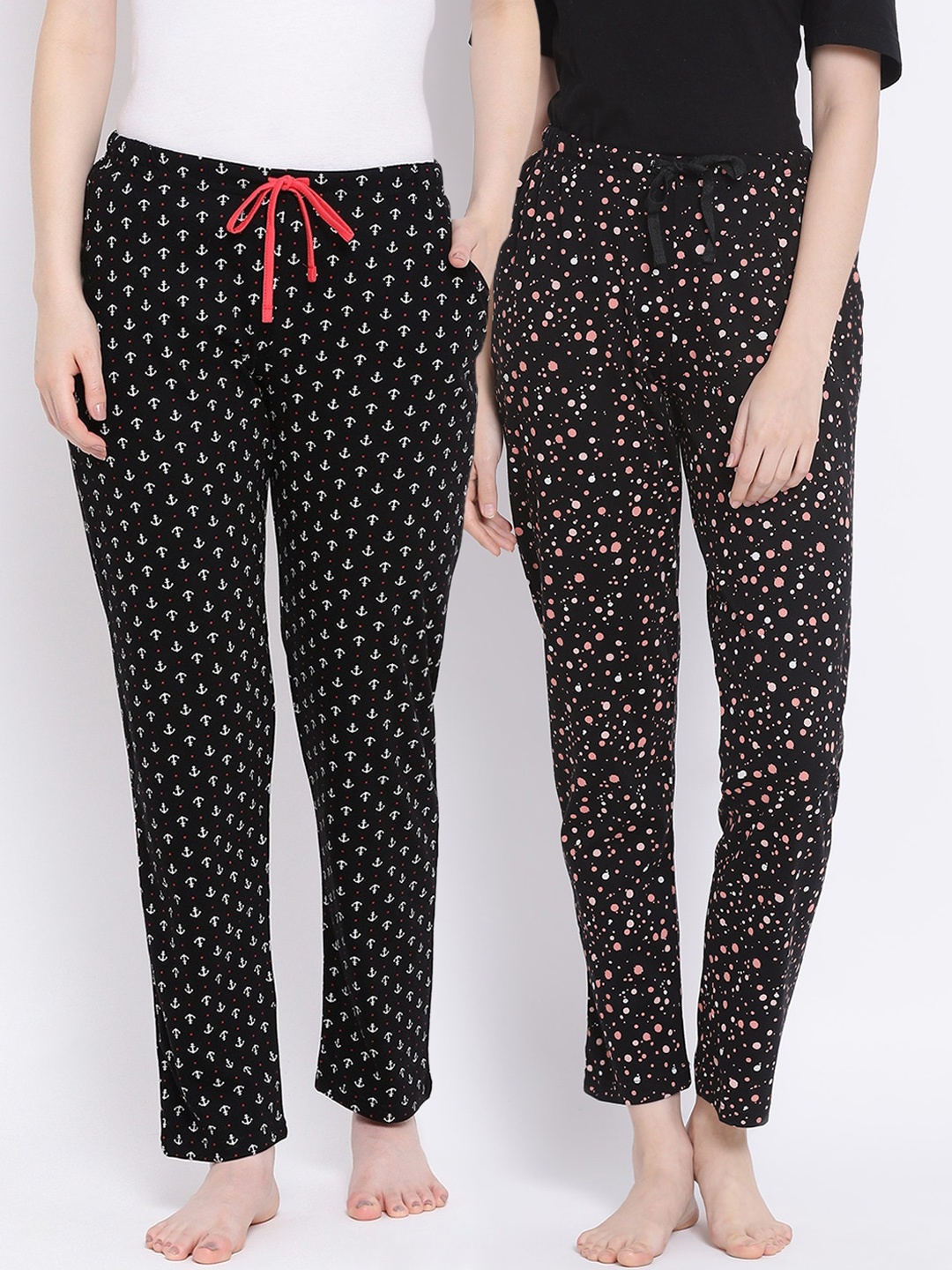 

Kanvin Women Pack of 2 Printed Pure Cotton Lounge Pants, Black