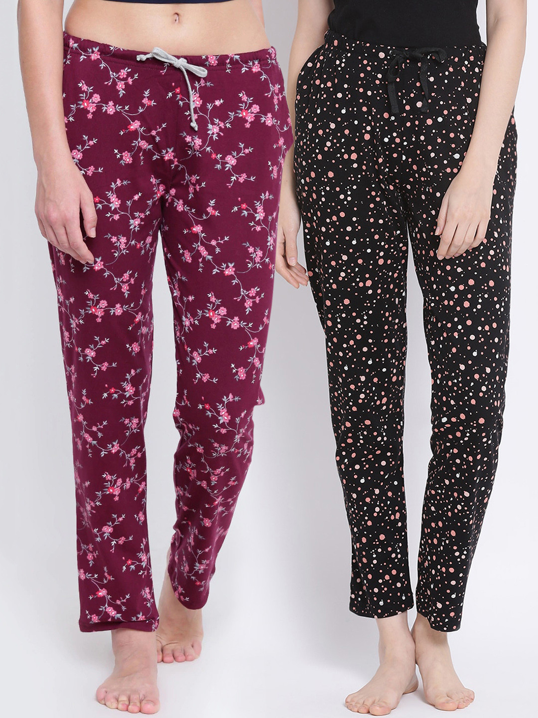 

Kanvin Women Pack of 2 Printed Pure Cotton Lounge Pants, Black