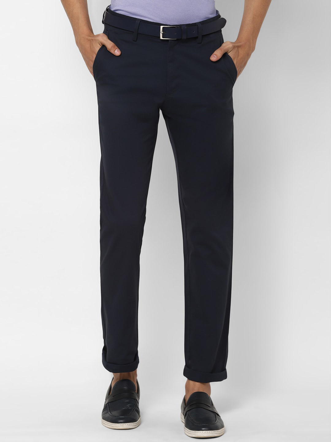 

Allen Solly Men Navy Blue Regular Fit Solid Regular Trousers