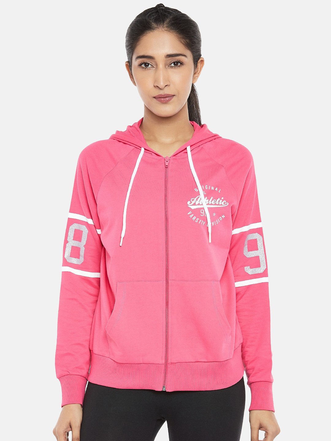 

Ajile by Pantaloons Women Pink Printed Hooded Sweatshirt