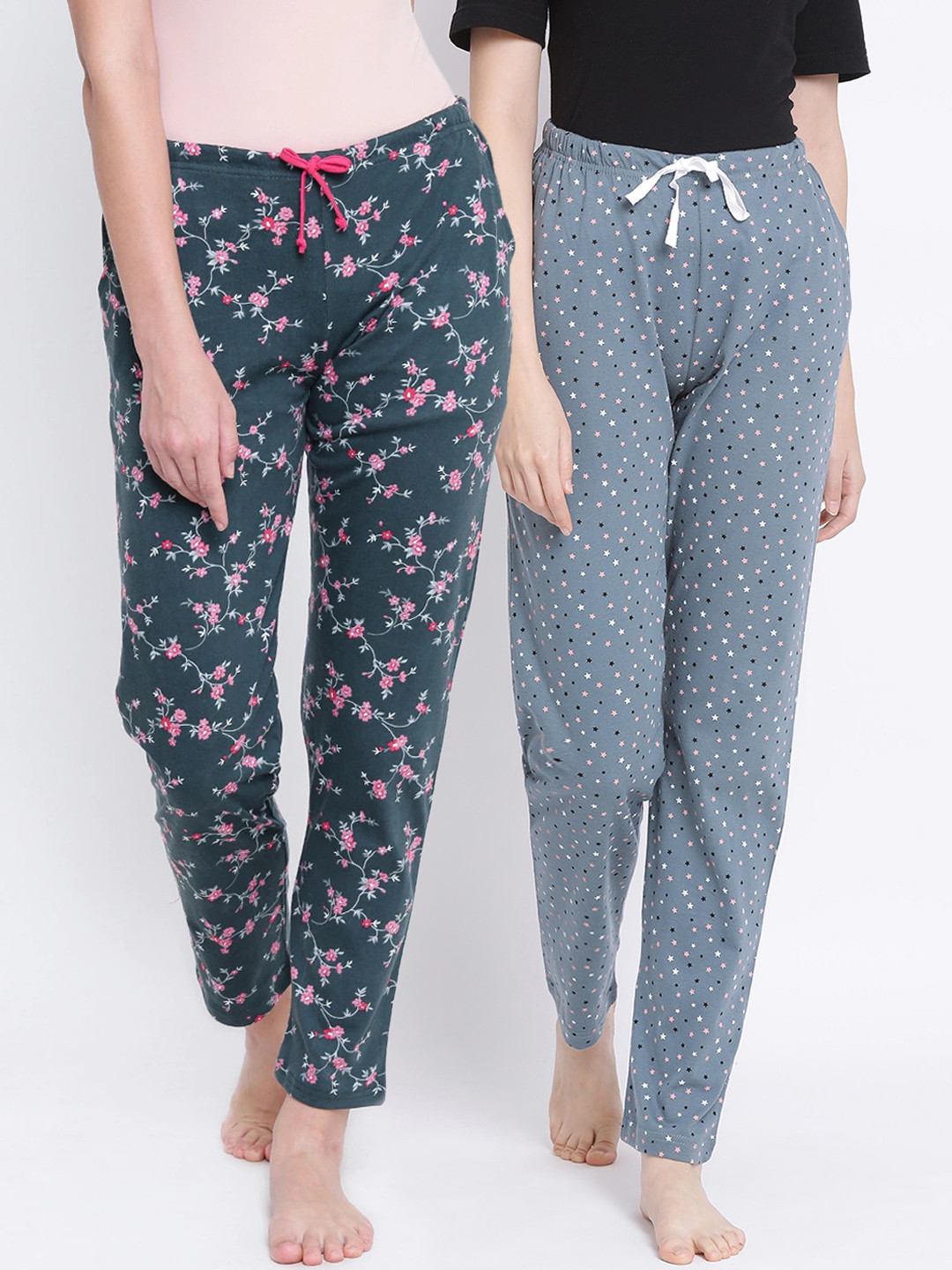 

Kanvin Women Pack of 2 Printed Pure Cotton Lounge Pants, Grey