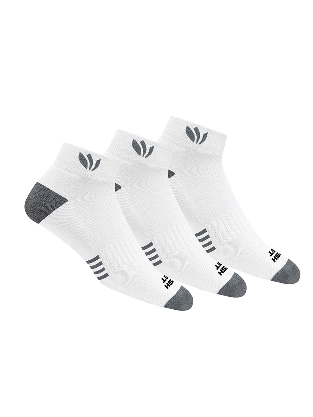 

FRESH FEET Men Pack Of 3 White & Grey Patterned Organic 100% Combed Cotton Ankle-Length Socks
