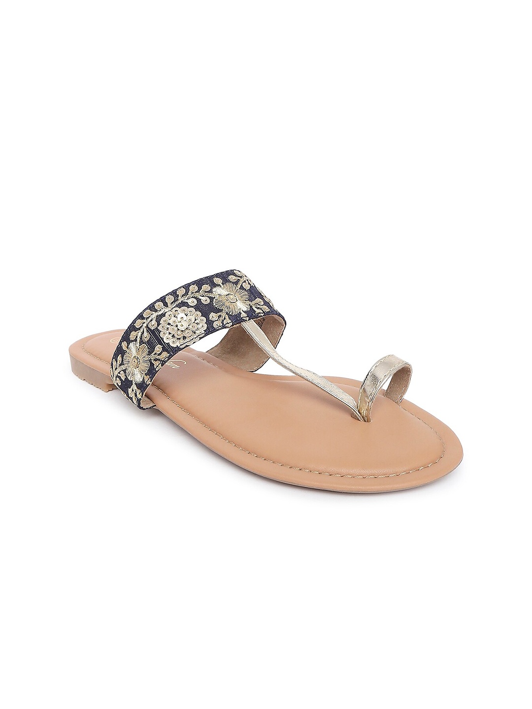 

Forever Glam by Pantaloons Women Navy Blue Embellished Ethnic One Toe Flats