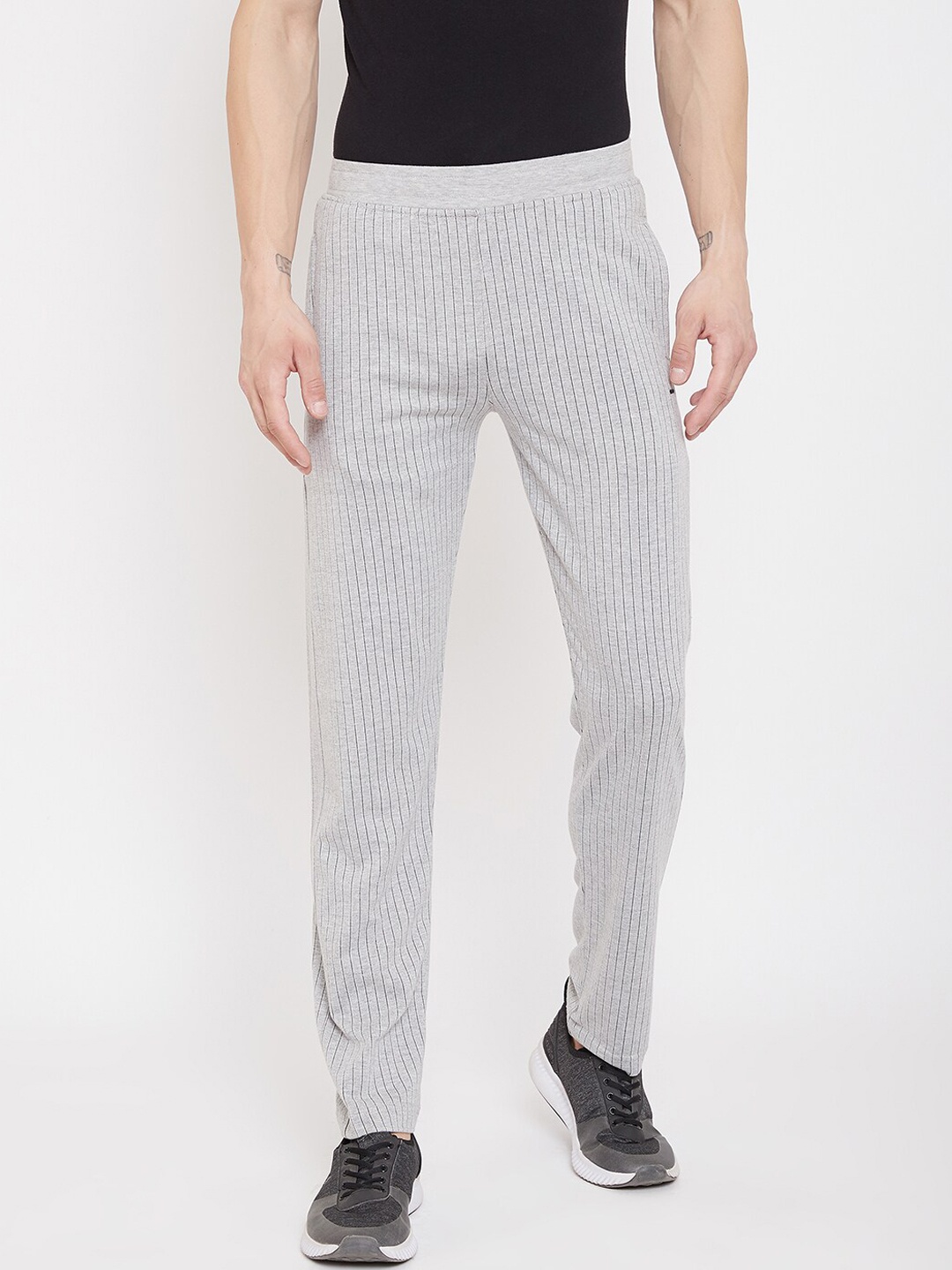 

Okane Men Grey Melange & Black Striped Track Pants