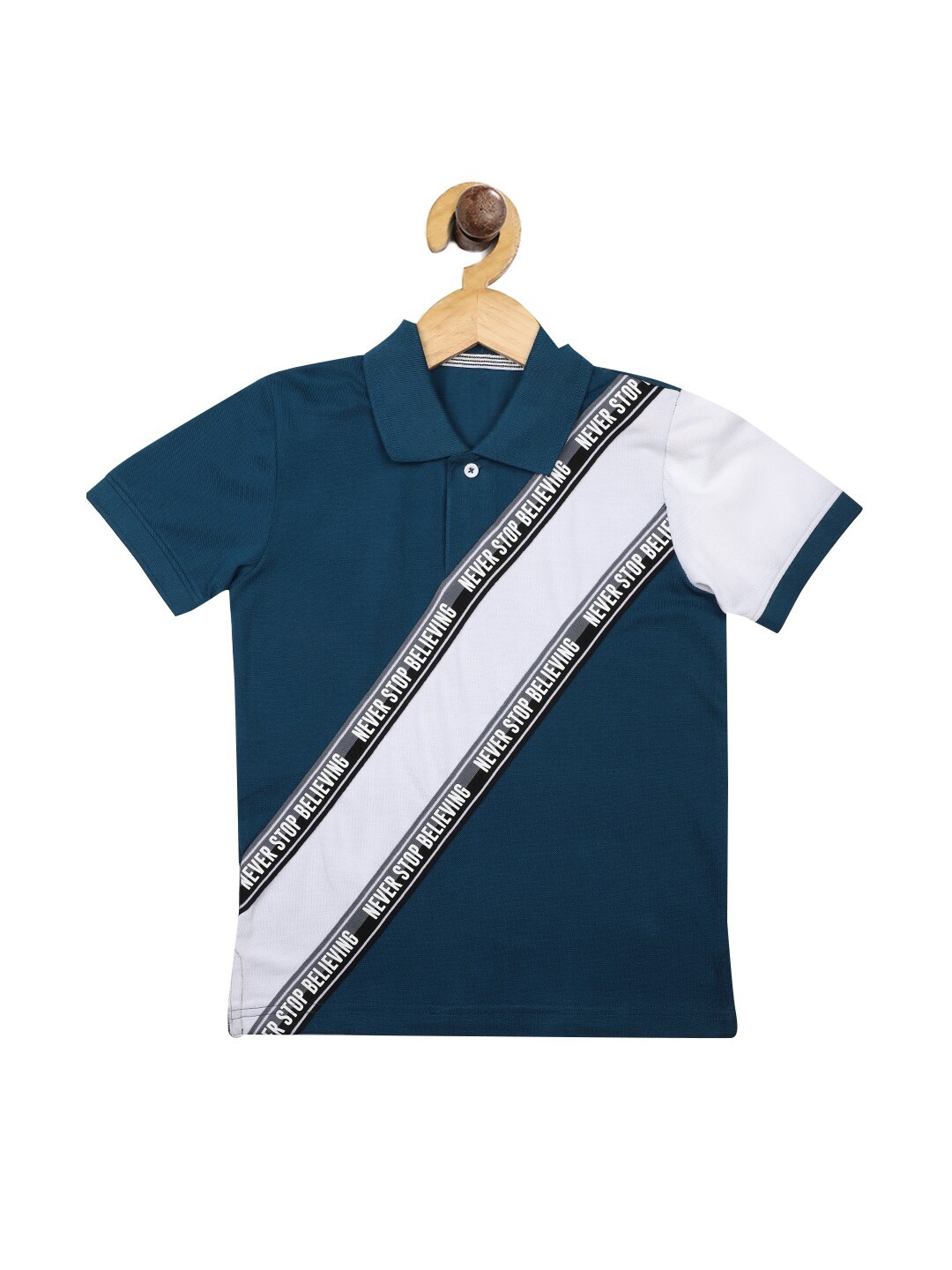 

Stupid Cupid Boys Navy Blue & White Colourblocked Polo Collar T-shirt